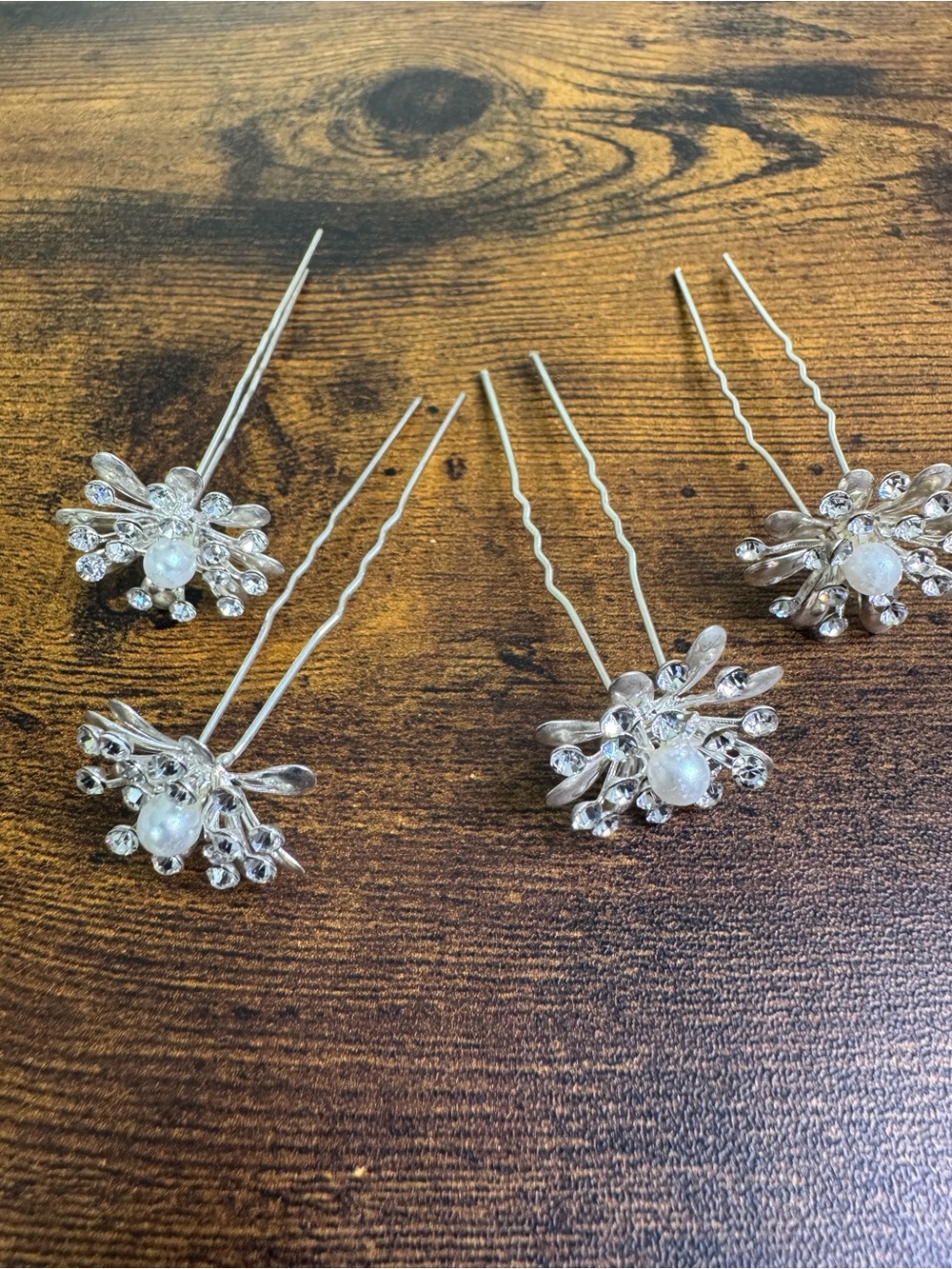 Bridal Silver Pearl & Crystal Hair Pins (Set of 4)